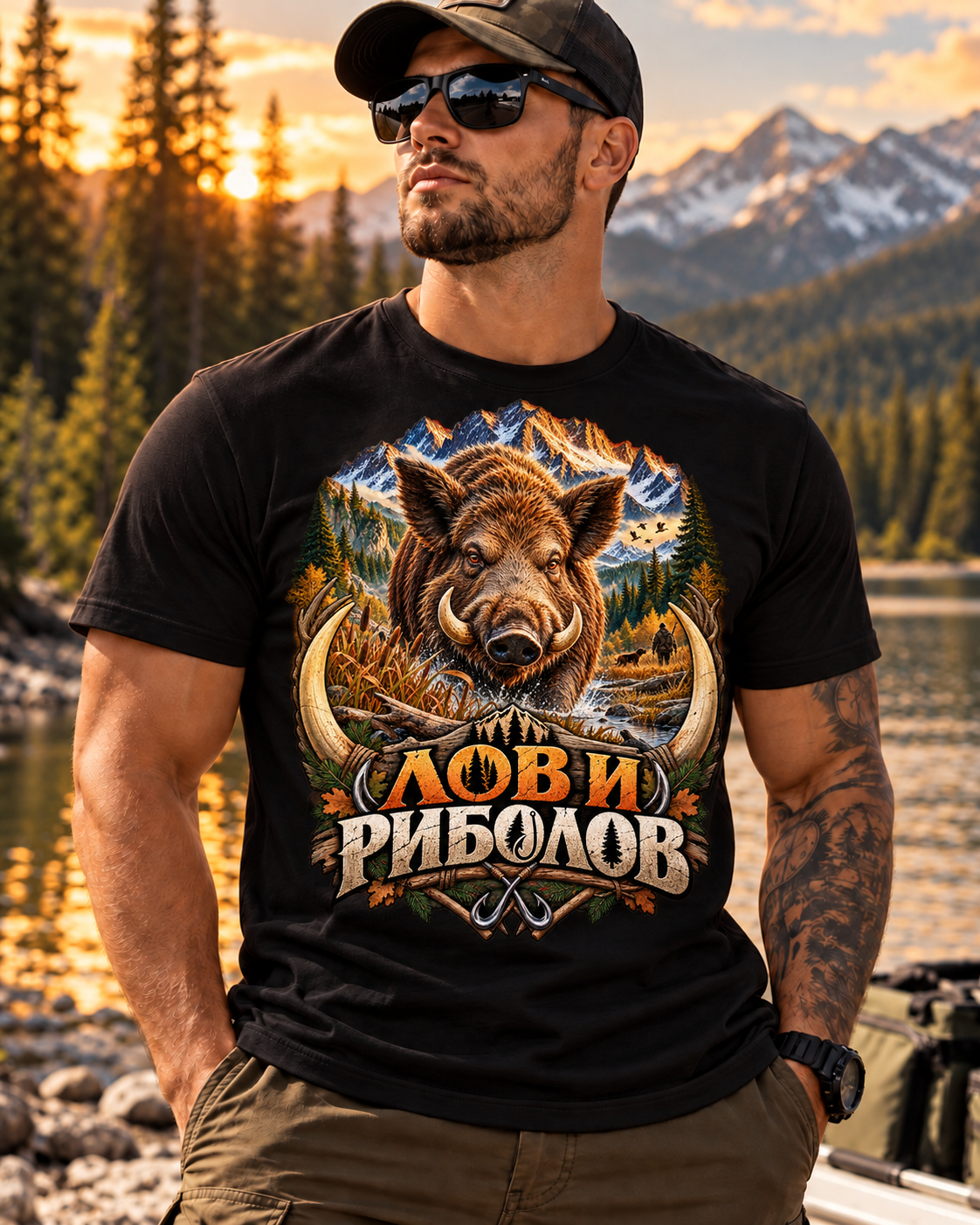 Тениска Лов и Риболов – Див Глиган – черна тениска