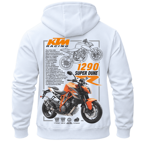 Суитчър KTM 1290 Super Duke – KM26-001, бял, изглед отзад
