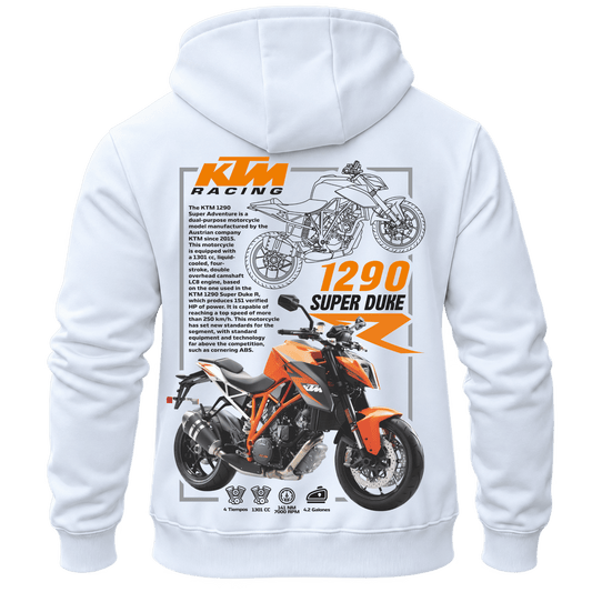Суитчър KTM 1290 Super Duke – KM26-001, бял, изглед отзад