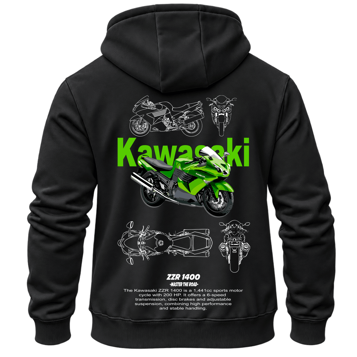 Суитчър Kawasaki ZZR 1400 – KM26-007, черен, изглед отзад