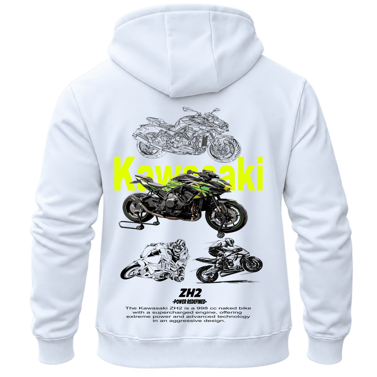 Суитчър Kawasaki Z H2 – KM26-008, бял, изглед отзад