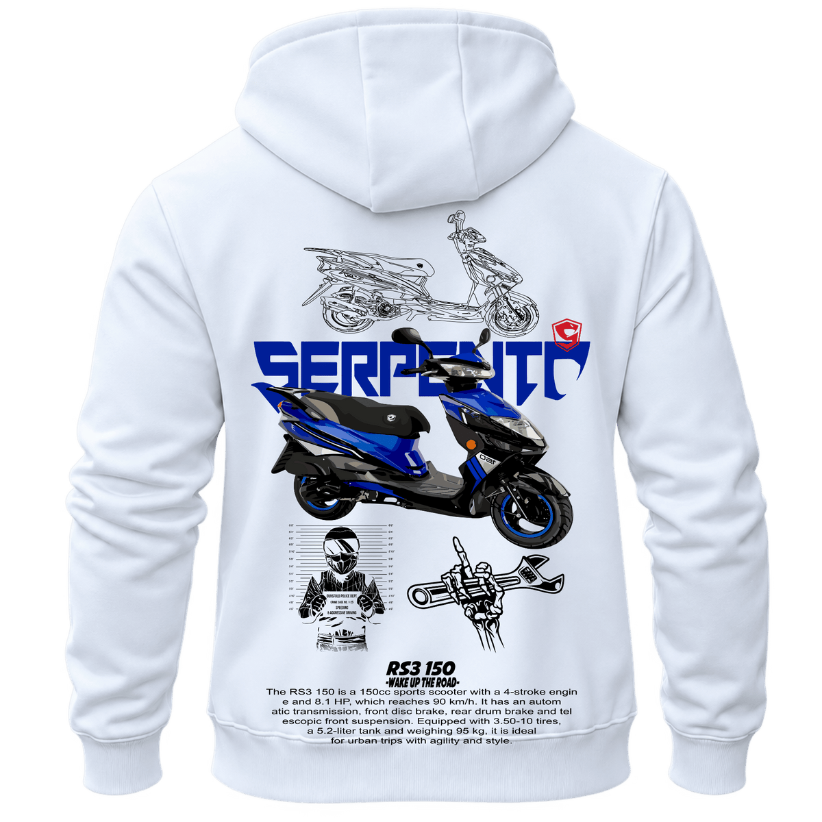 Суитчър Serpento RS3 150 – KM26-021, бял, изглед отзад