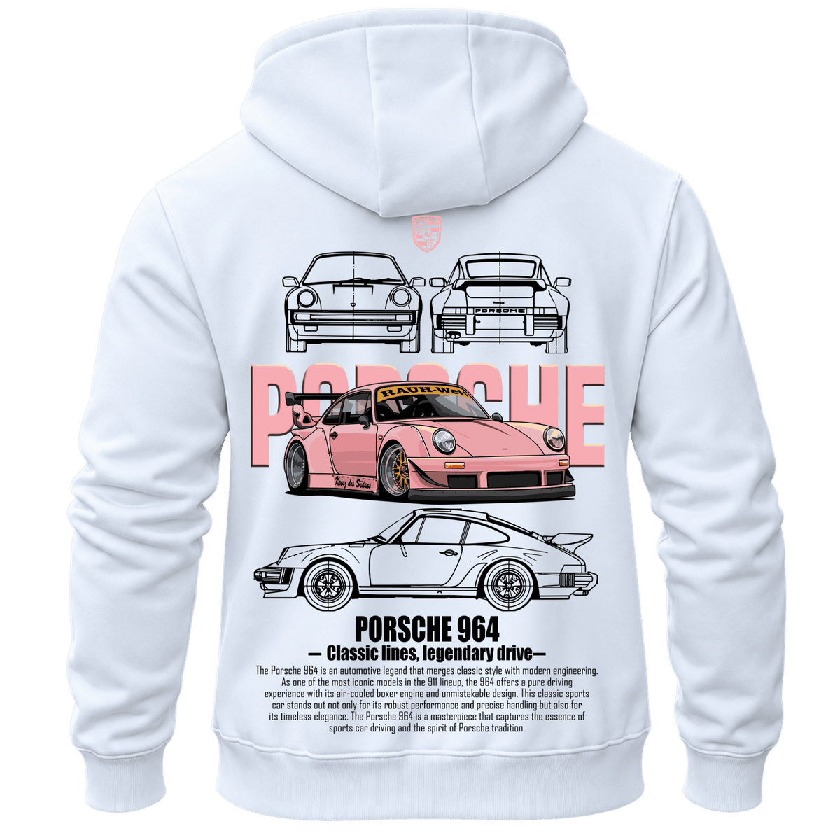 Суитчър Porsche 964 Pink – KM26-022, бял, изглед отзад