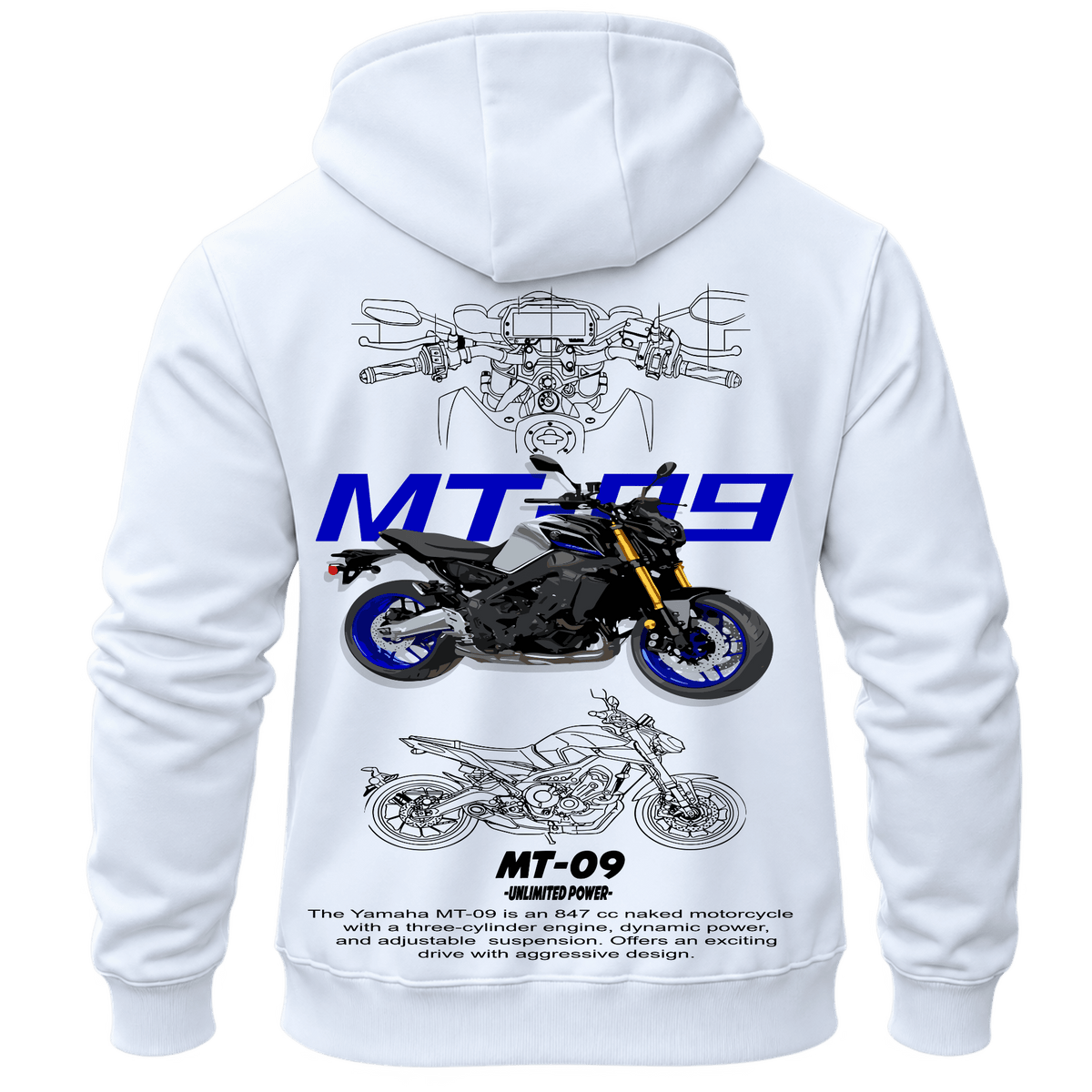 Суитчър Yamaha MT-09 – KM26-034, бял, изглед отзад