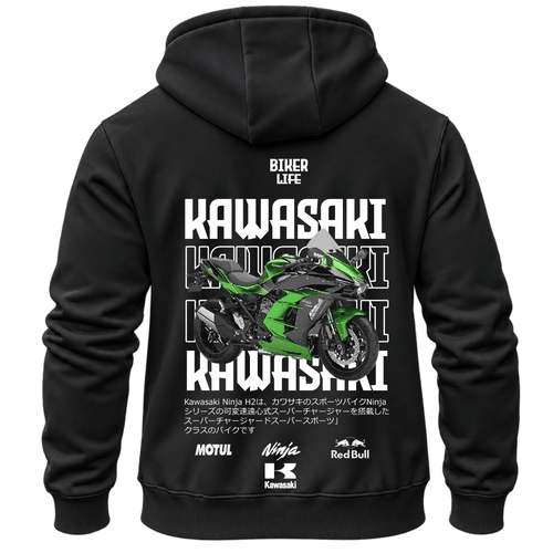 Суитчър Kawasaki Biker Green Sport – KM26-044, черен, изглед отзад