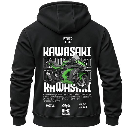 Суитчър Kawasaki Biker Green Sport – KM26-044, черен, изглед отзад