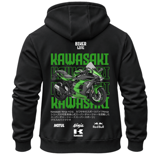 Суитчър Kawasaki Biker Green Edition – KM26-048, черен, изглед отзад
