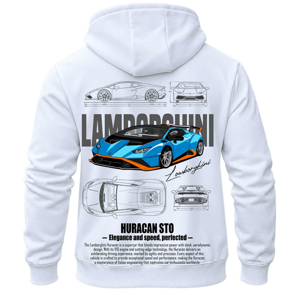 Суитчър Lamborghini Huracan STO – KM26-051, бял, изглед отзад