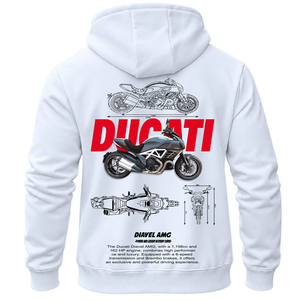 Суитчър Ducati Diavel AMG – KM26-064, бял, изглед отзад