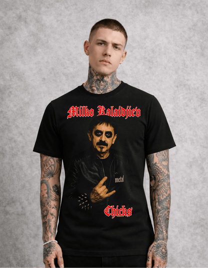 Тениска на Милко Калайджиев като метъл(рокер)