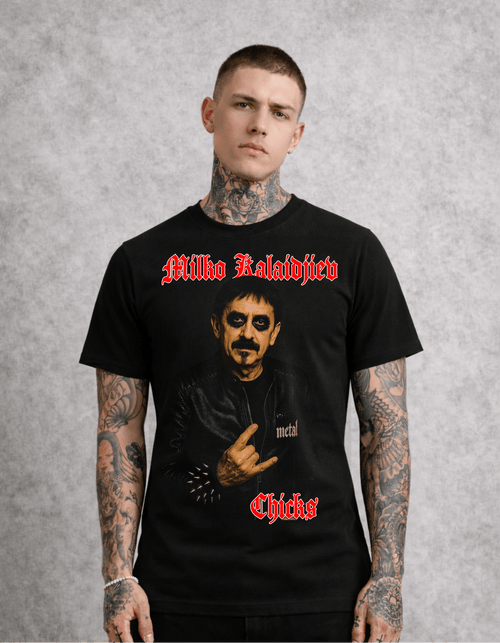 Тениска на Милко Калайджиев като метъл(рокер)